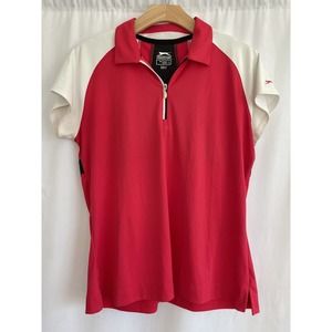 Slazenger Women's Pink Polyester 1/4 Zip-Neck Short Sleeve Golf Polo Shirt Large